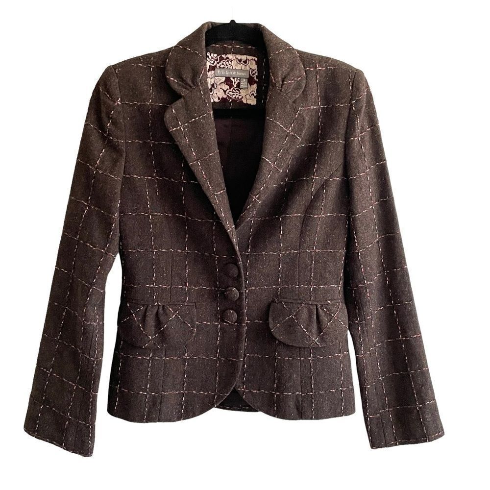 VINTAGE TRISTAN & ISEUT Brown Wool Button Front Long Sleeve Blazer Brown S